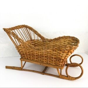Vintage woven sled basket Christmas holiday winter centerpiece Santa’s sleigh